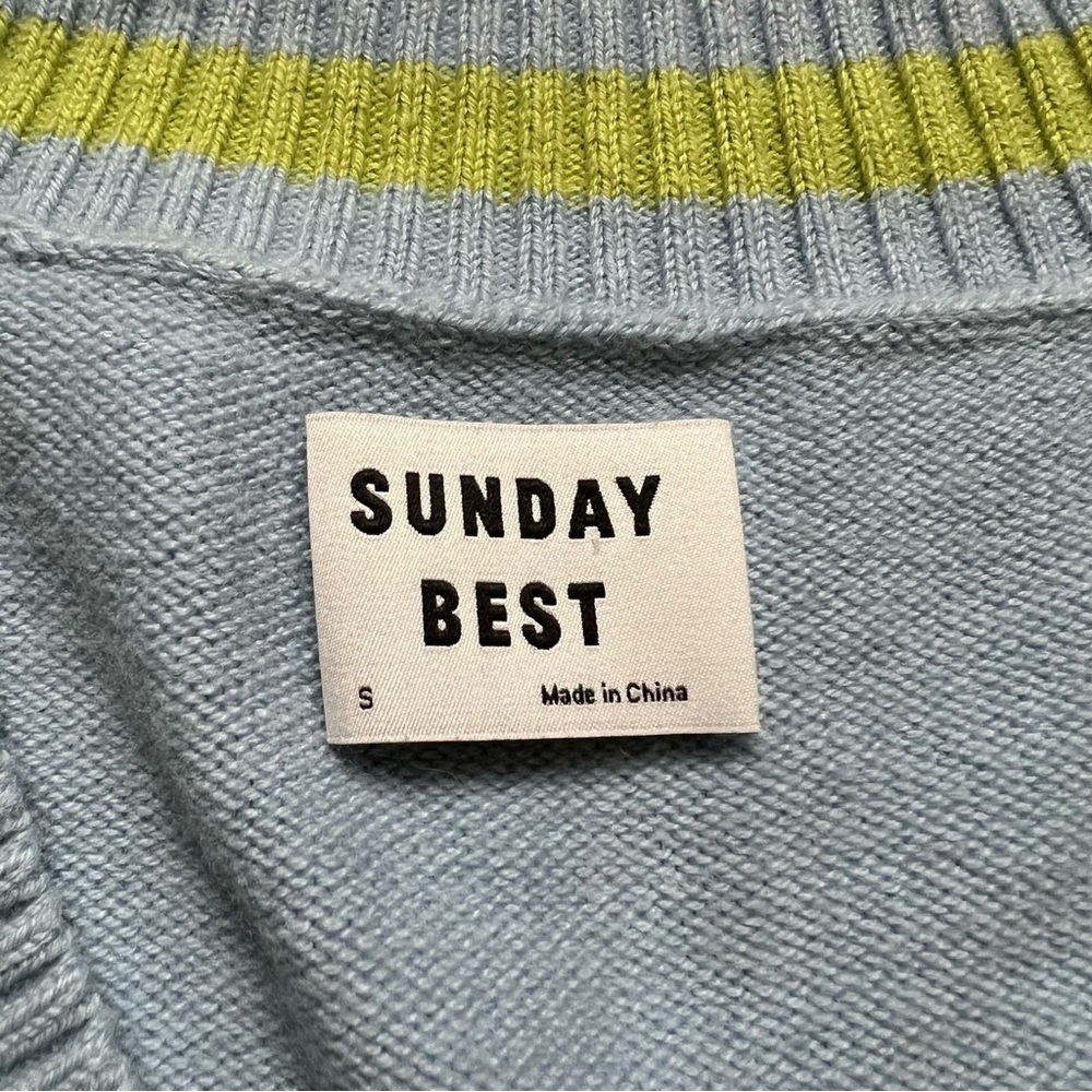 Aritzia Sunday Best Merino Wool Cotton Blue Green Knit Cropped Sweater Vest Sz S - Picture 8 of 13